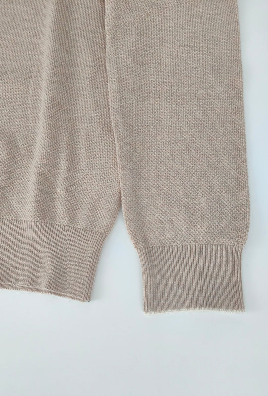 Polo Uomo DRESSERD Manica Lunga in Maglia a Trama Lavorata con Colletto e Riga Panna a Contrasto- SABBIA