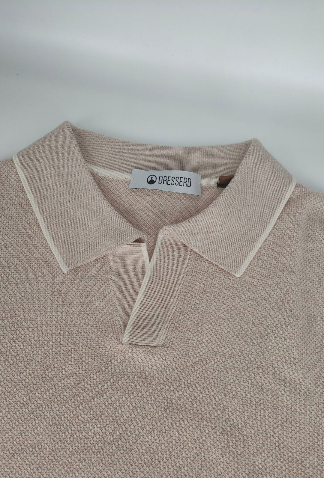 Polo Uomo DRESSERD Manica Lunga in Maglia a Trama Lavorata con Colletto e Riga Panna a Contrasto- SABBIA