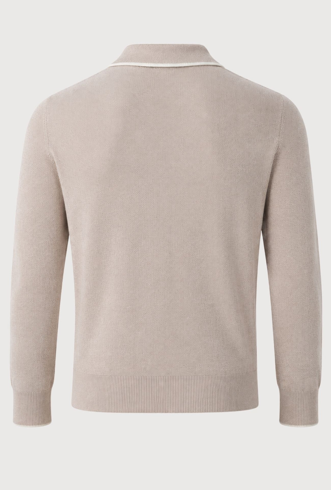 Polo Uomo DRESSERD Manica Lunga in Maglia a Trama Lavorata con Colletto e Riga Panna a Contrasto- SABBIA