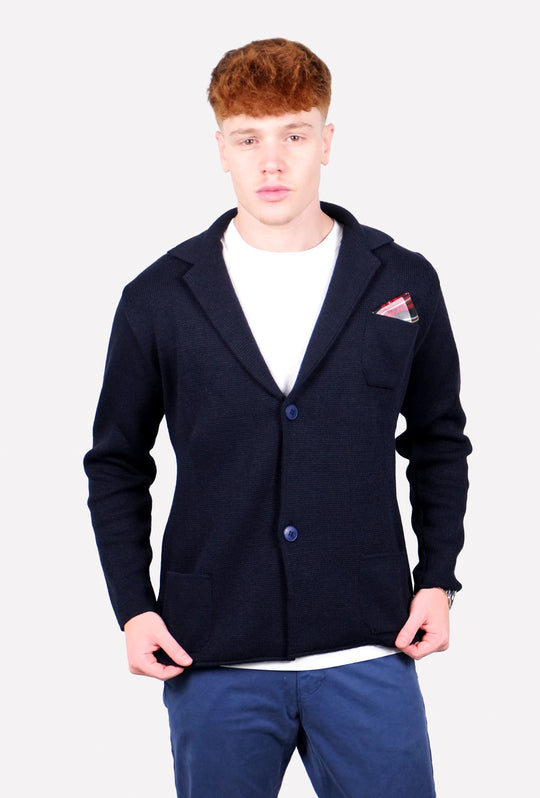 Cardigan Uomo Maglione Uomo manica Lunga Tinta Unita Giacca Maglia Dresserd - BLU