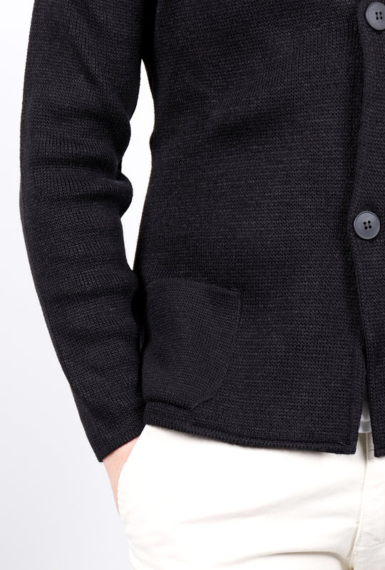 Cardigan Uomo Maglione Uomo manica Lunga Tinta Unita Giacca Maglia Dresserd - NERO