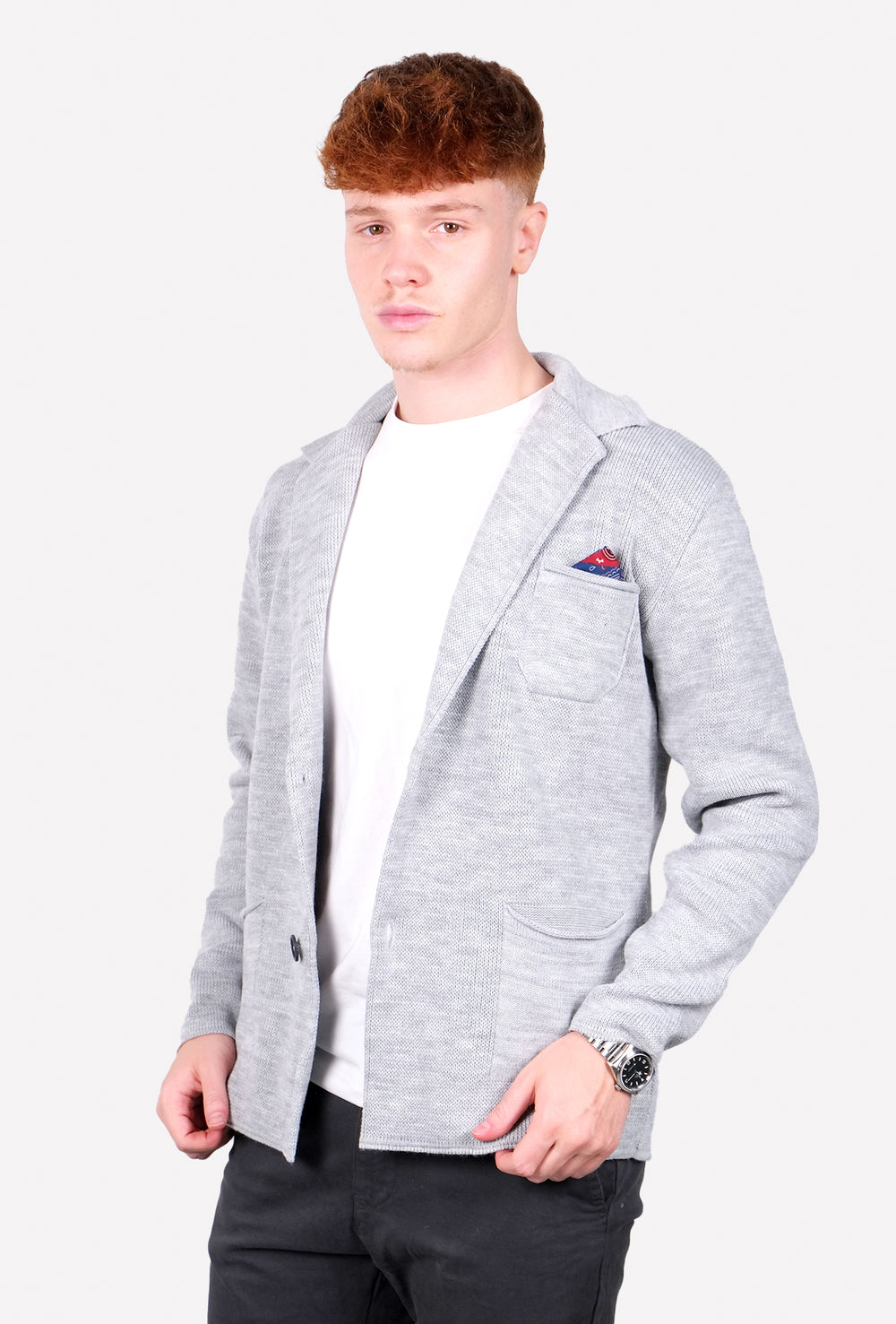 Cardigan Uomo Maglione Uomo manica Lunga Tinta Unita Giacca Maglia Dresserd - GRIGIO