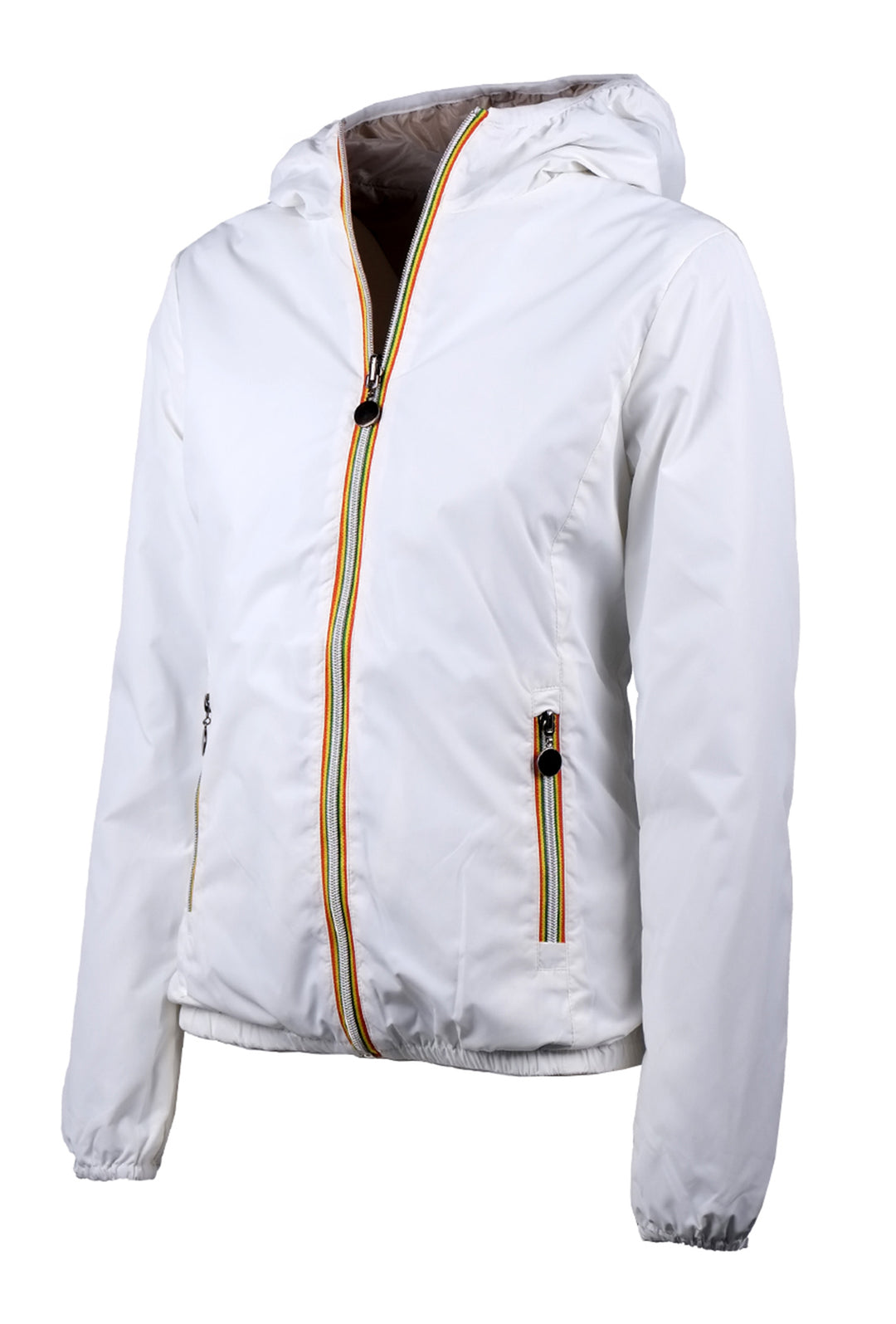 Giubbotto donna double face leggero con cappuccio - BIANCO / TORTORA