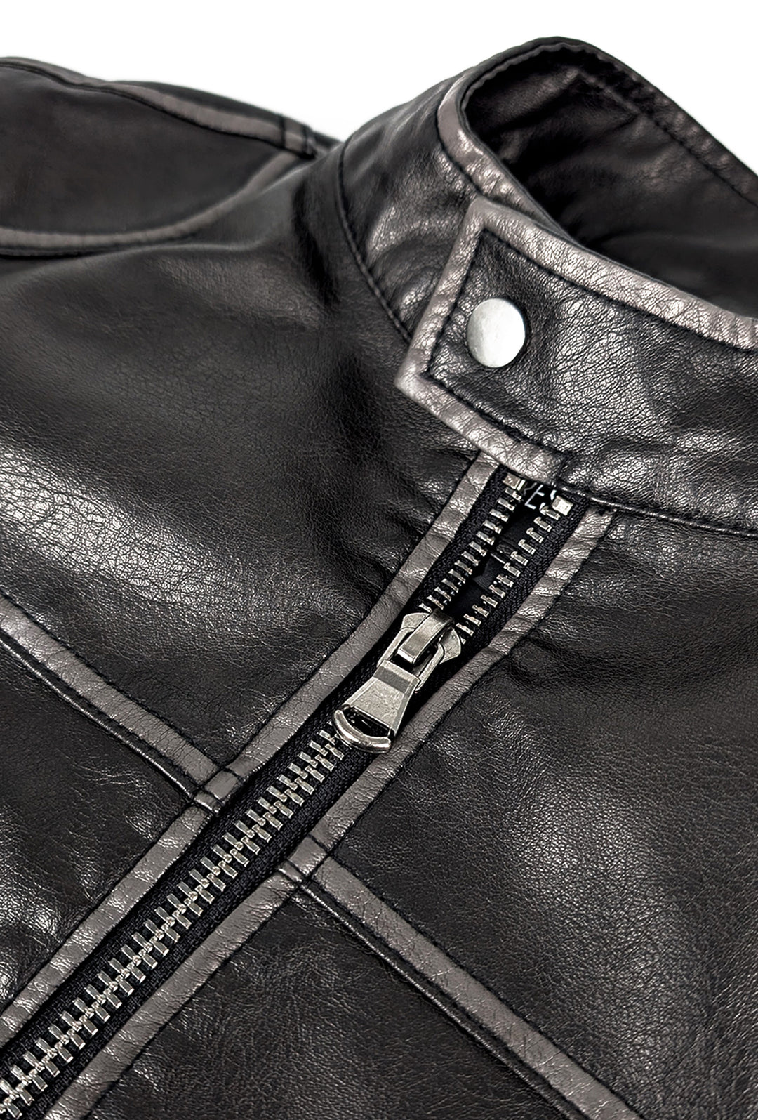 Giubbotto Uomo Simil pelle collo Coreano Oversize effetto vintage - NERO