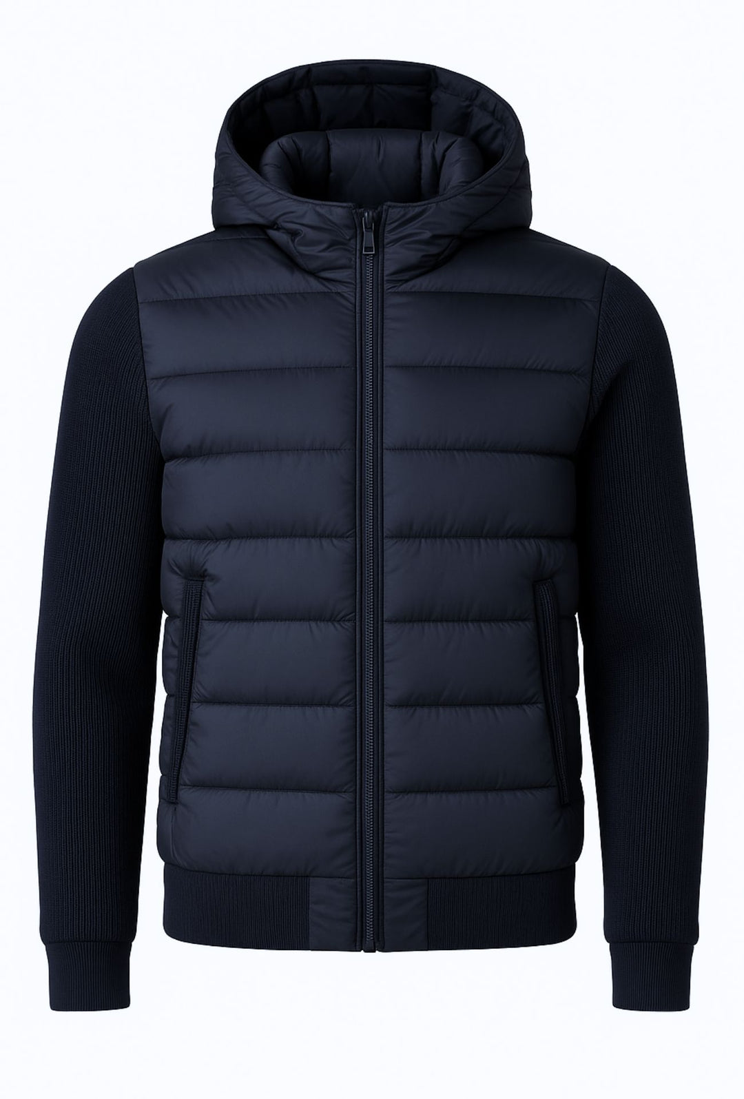 Giubbotto invernale con cappuccio smontabile maniche in tessuto - BLU