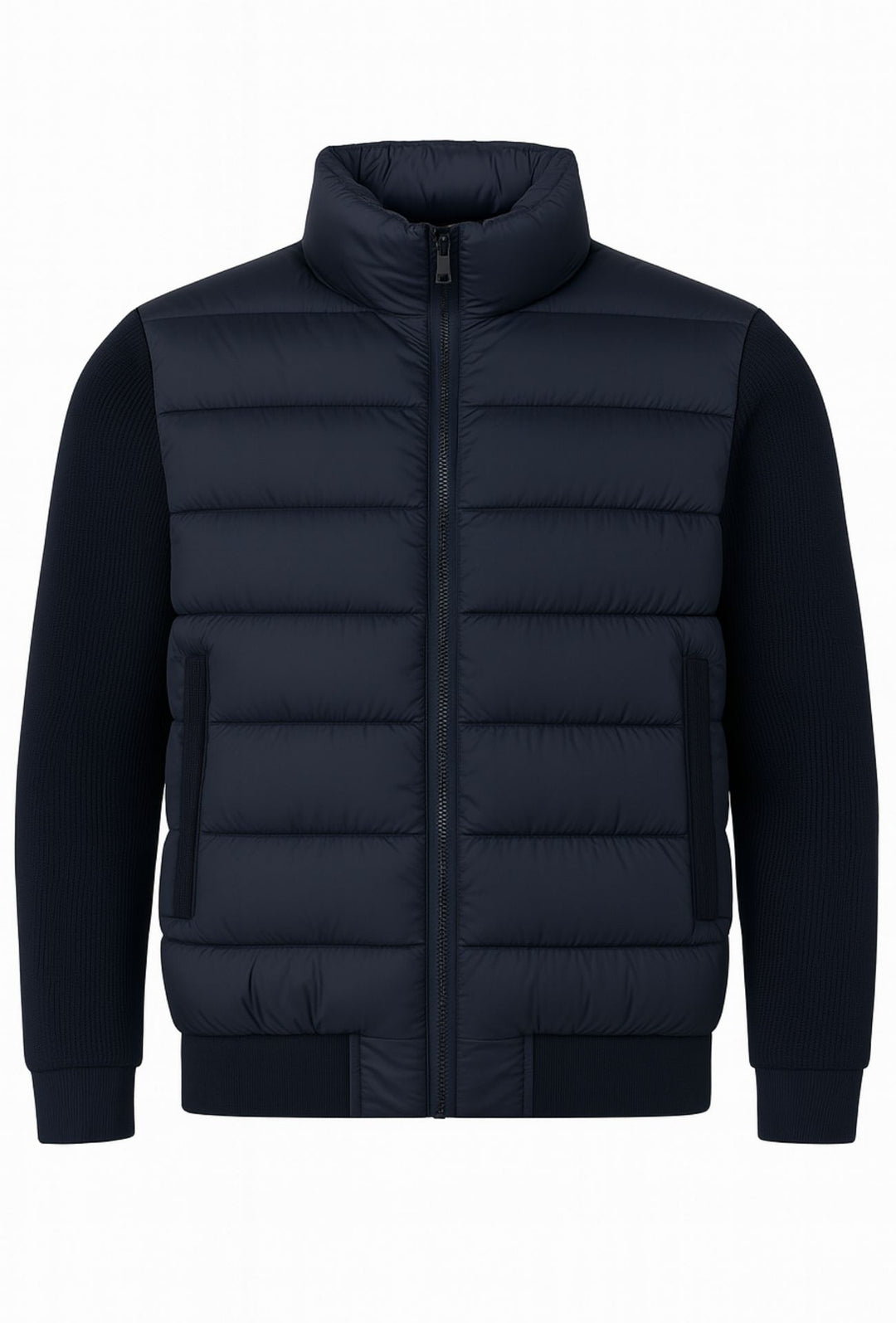 Giubbotto invernale con cappuccio smontabile maniche in tessuto - BLU