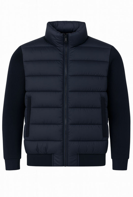 Giubbotto invernale con cappuccio smontabile maniche in tessuto - BLU