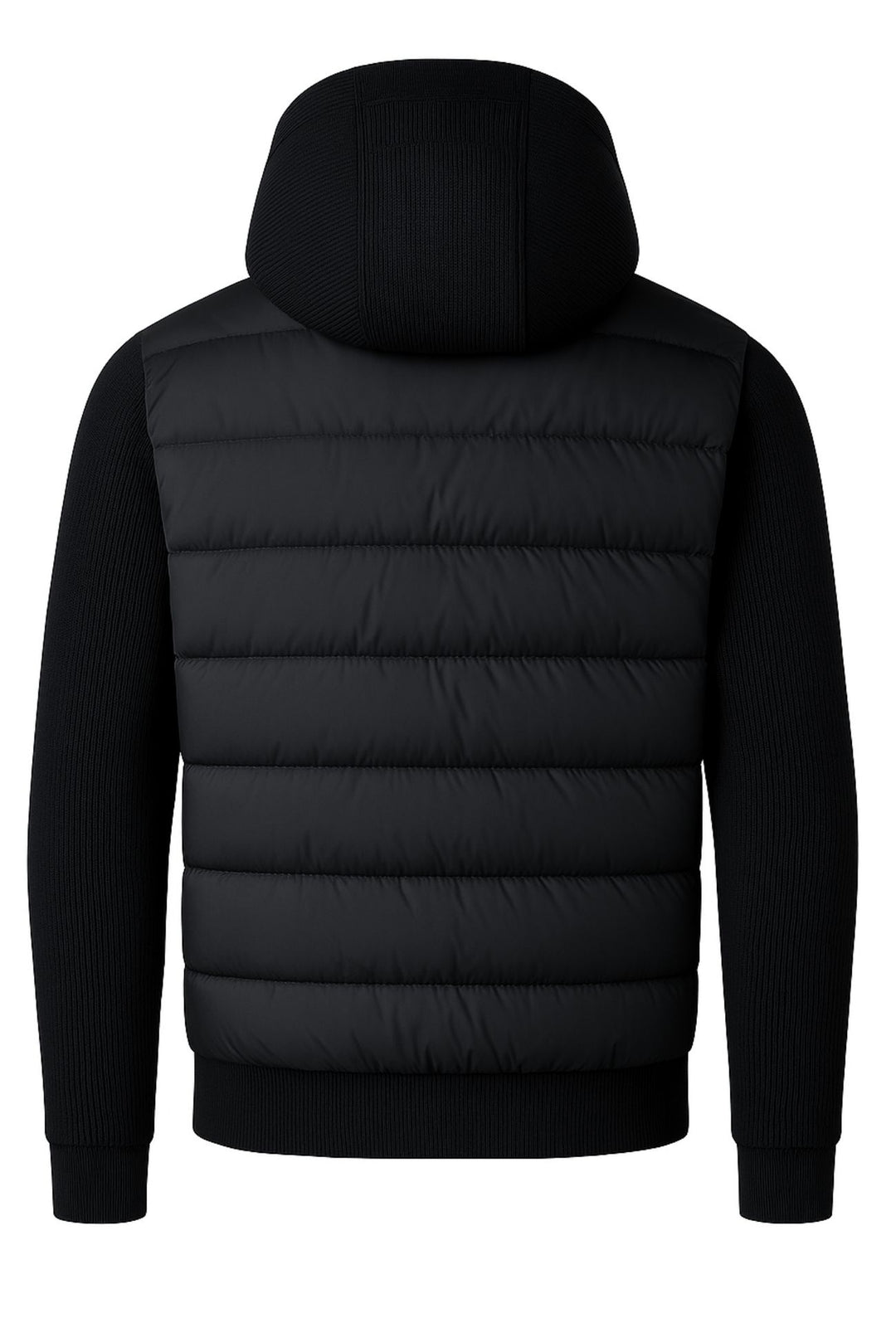 Giubbotto invernale con cappuccio smontabile maniche in tessuto - NERO