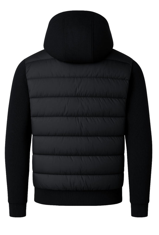 Giubbotto invernale con cappuccio smontabile maniche in tessuto - NERO