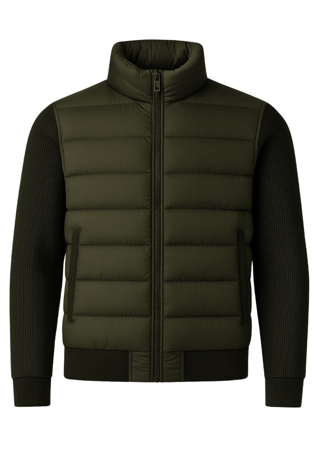 Giubbotto invernale con cappuccio smontabile maniche in tessuto - VERDE MILITARE