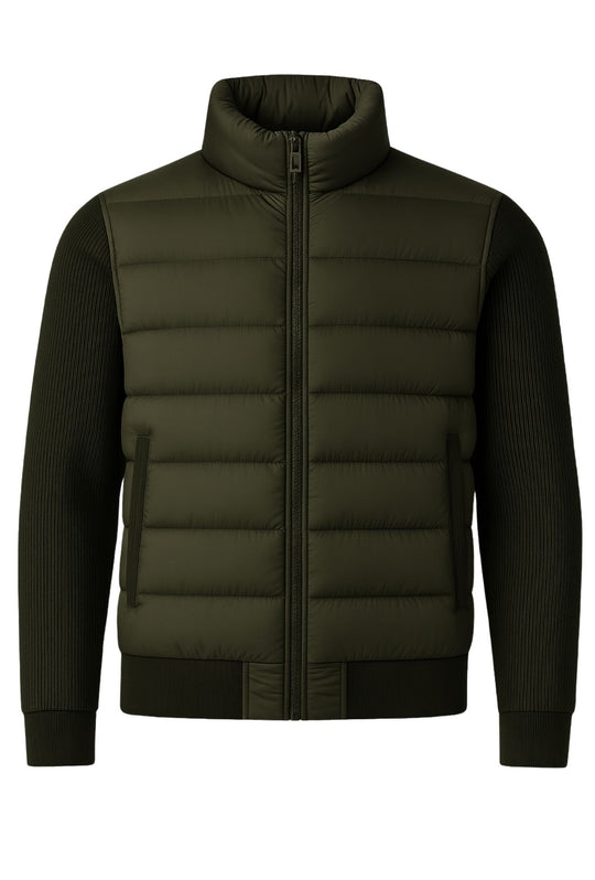 Giubbotto invernale con cappuccio smontabile maniche in tessuto - VERDE MILITARE