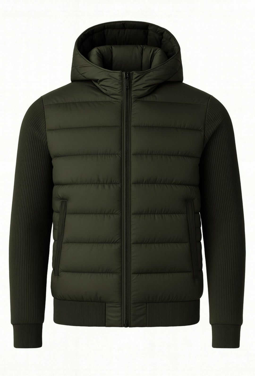 Giubbotto invernale con cappuccio smontabile maniche in tessuto - VERDE MILITARE