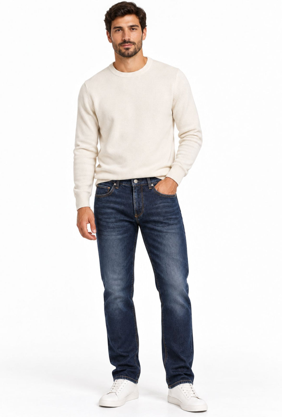 Jeans uomo  Regular Fit  5 Tasche Lavaggio Sfumato- BLU SCURO