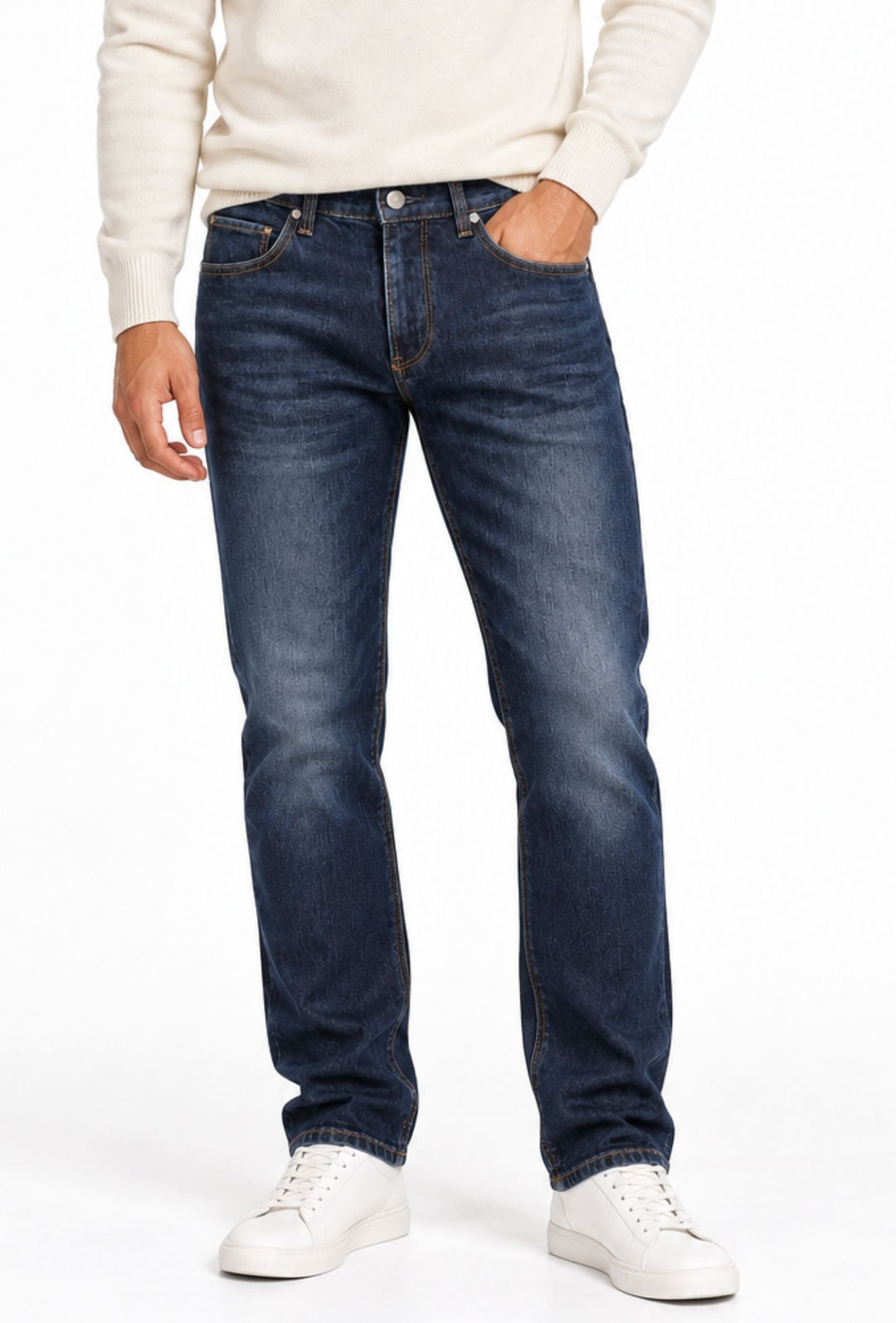 Jeans uomo  Regular Fit  5 Tasche Lavaggio Sfumato- BLU SCURO