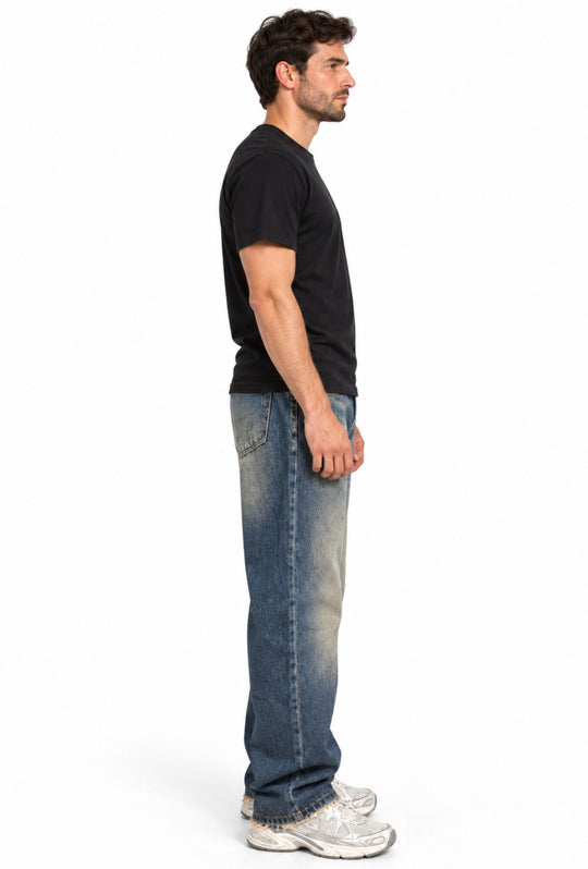 Jeans uomo Baggy effetto vintage Vestibilità Over Fondo Ampio Sfrangiato-  BLU VINTAGE