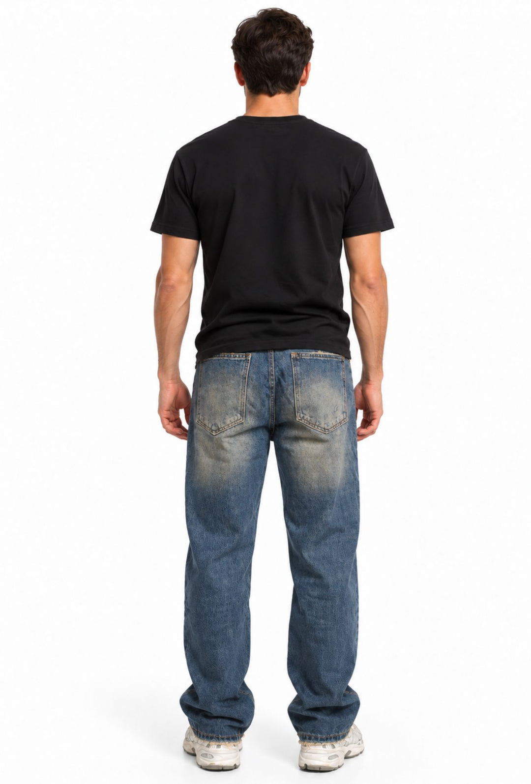 Jeans uomo Baggy effetto vintage Vestibilità Over Fondo Ampio Sfrangiato-  BLU VINTAGE