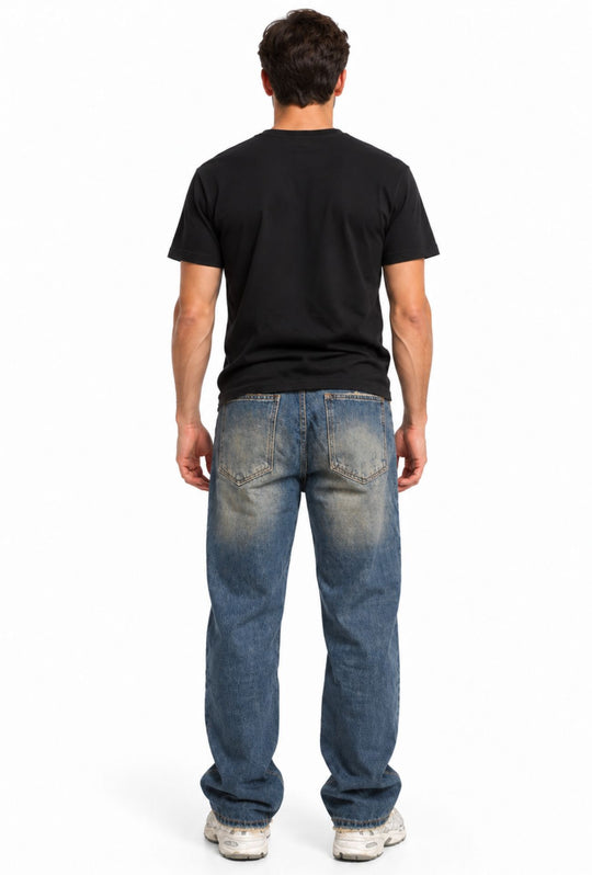 Jeans uomo Baggy effetto vintage Vestibilità Over Fondo Ampio Sfrangiato-  BLU VINTAGE