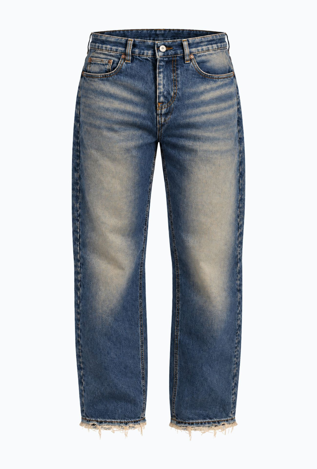 Jeans uomo Baggy effetto vintage Vestibilità Over Fondo Ampio Sfrangiato-  BLU VINTAGE