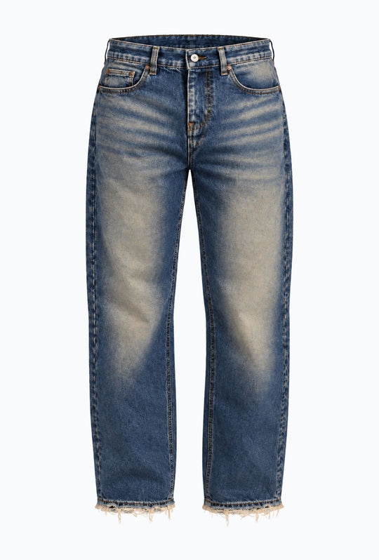 Jeans uomo Baggy effetto vintage Vestibilità Over Fondo Ampio Sfrangiato-  BLU VINTAGE