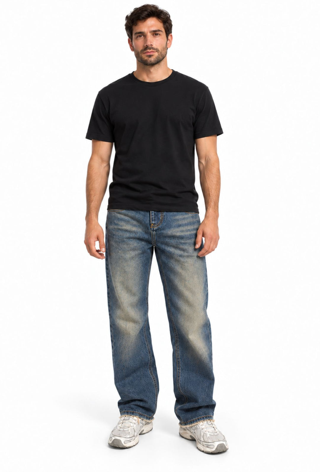 Jeans uomo Baggy effetto vintage Vestibilità Over Fondo Ampio Sfrangiato-  BLU VINTAGE