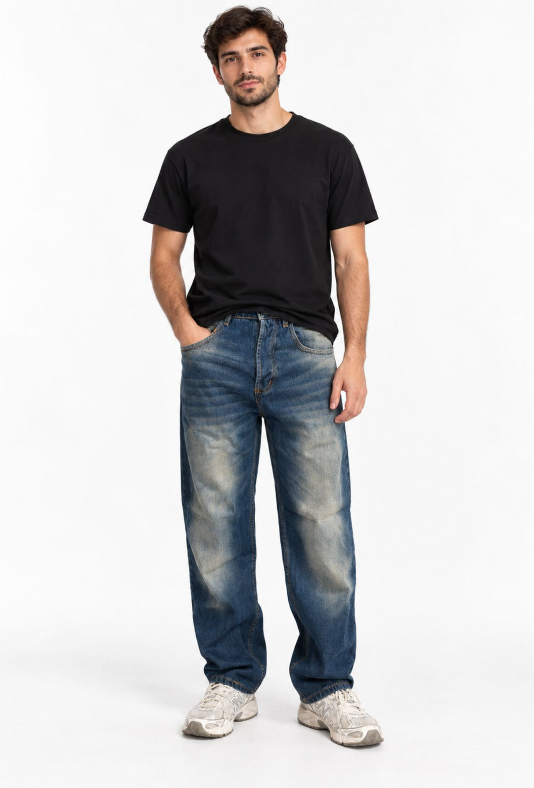 Jeans uomo baggy con lavaggio effetto vintage Vestibilità Over- BLU DENIM