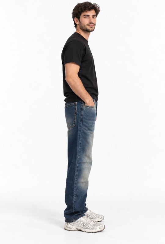 Jeans uomo baggy con lavaggio effetto vintage Vestibilità Over- BLU DENIM