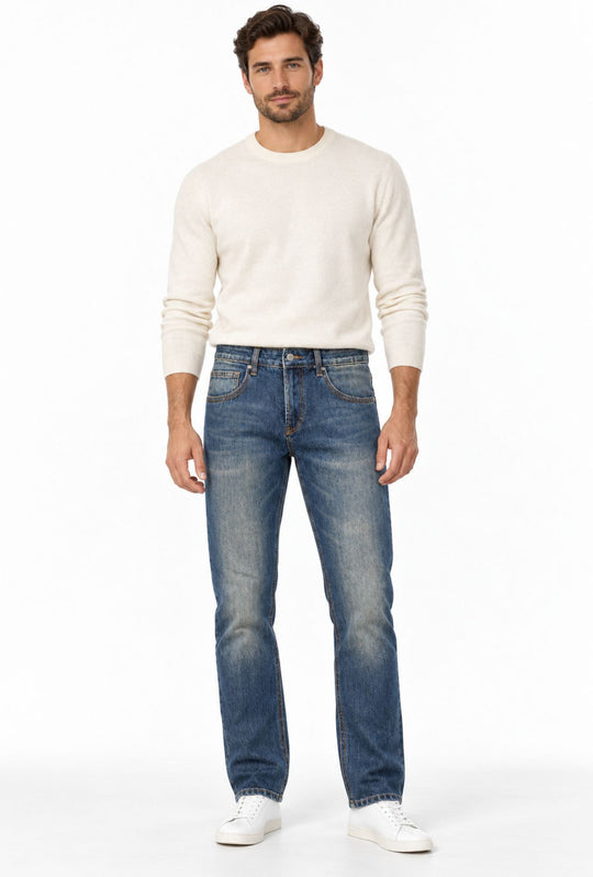 Jeans uomo 5  tasche lavaggio vintage  Regular Fit- BLU DENIM