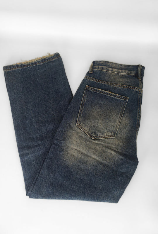 Jeans uomo Baggy effetto vintage Vestibilità Over Fondo Ampio Sfrangiato-  BLU VINTAGE