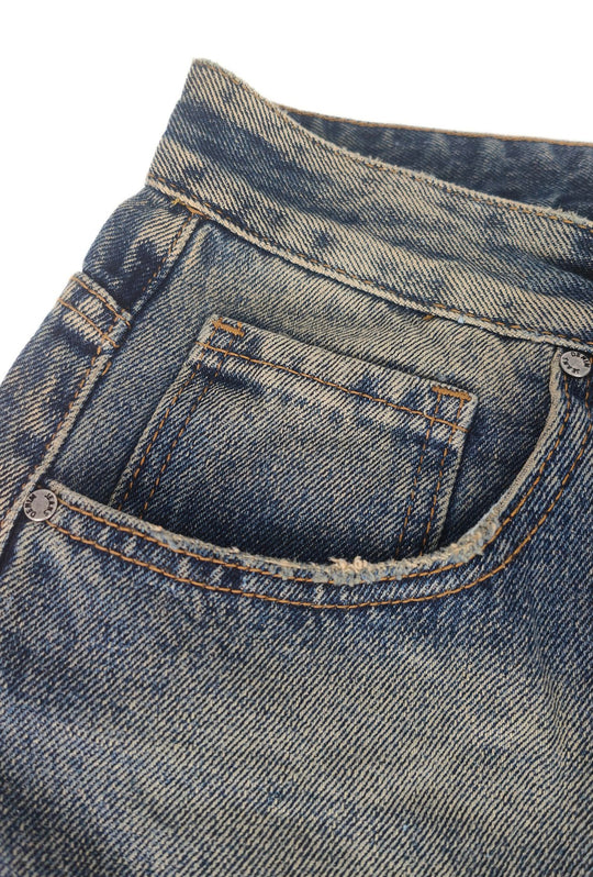 Jeans uomo Baggy effetto vintage Vestibilità Over Fondo Ampio Sfrangiato-  BLU VINTAGE