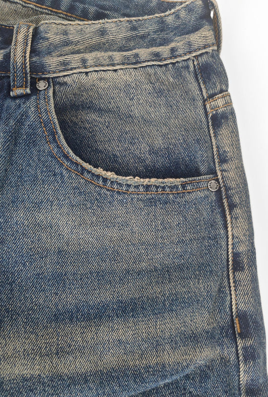 Jeans uomo Baggy effetto vintage Vestibilità Over Fondo Ampio Sfrangiato-  BLU VINTAGE