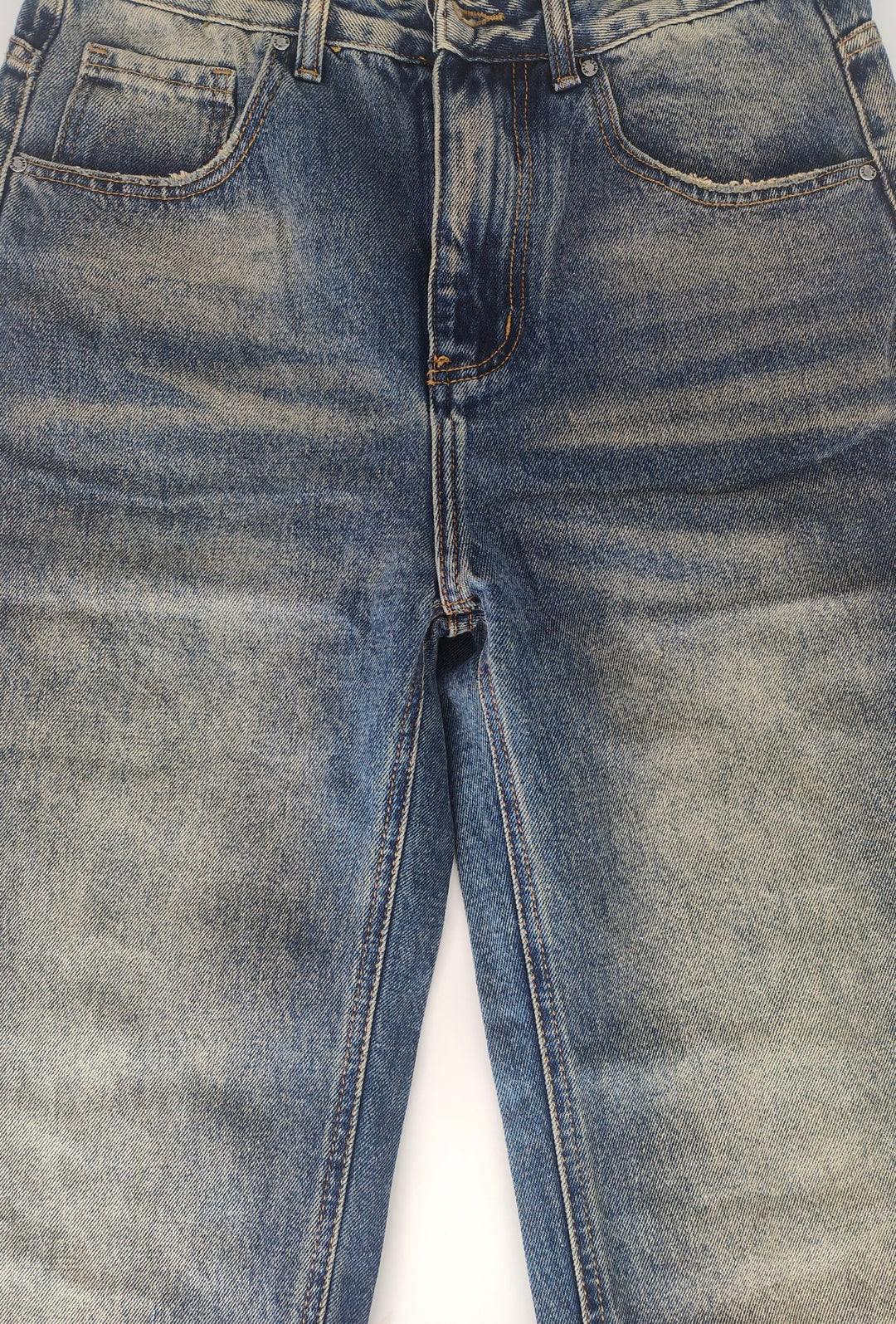 Jeans uomo Baggy effetto vintage Vestibilità Over Fondo Ampio Sfrangiato-  BLU VINTAGE