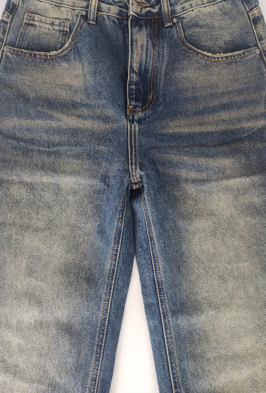 Jeans uomo Baggy effetto vintage Vestibilità Over Fondo Ampio Sfrangiato-  BLU VINTAGE