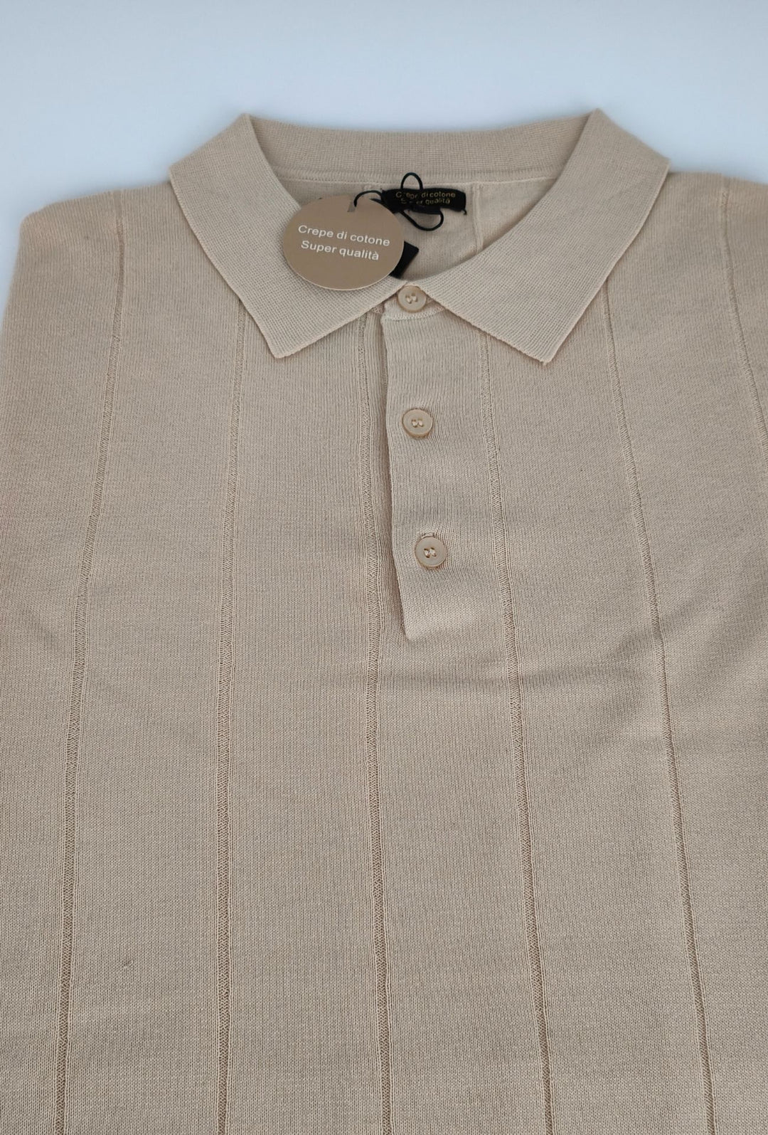 Polo uomo in crepe di cotone Dresserd a maglia - BEIGE