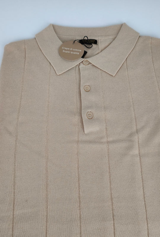 Polo uomo in crepe di cotone Dresserd a maglia - BEIGE