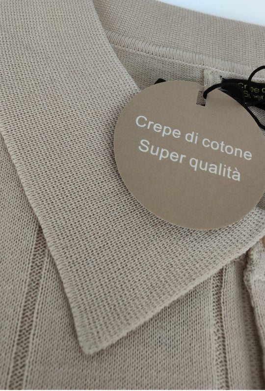 Polo uomo in crepe di cotone Dresserd a maglia - BEIGE