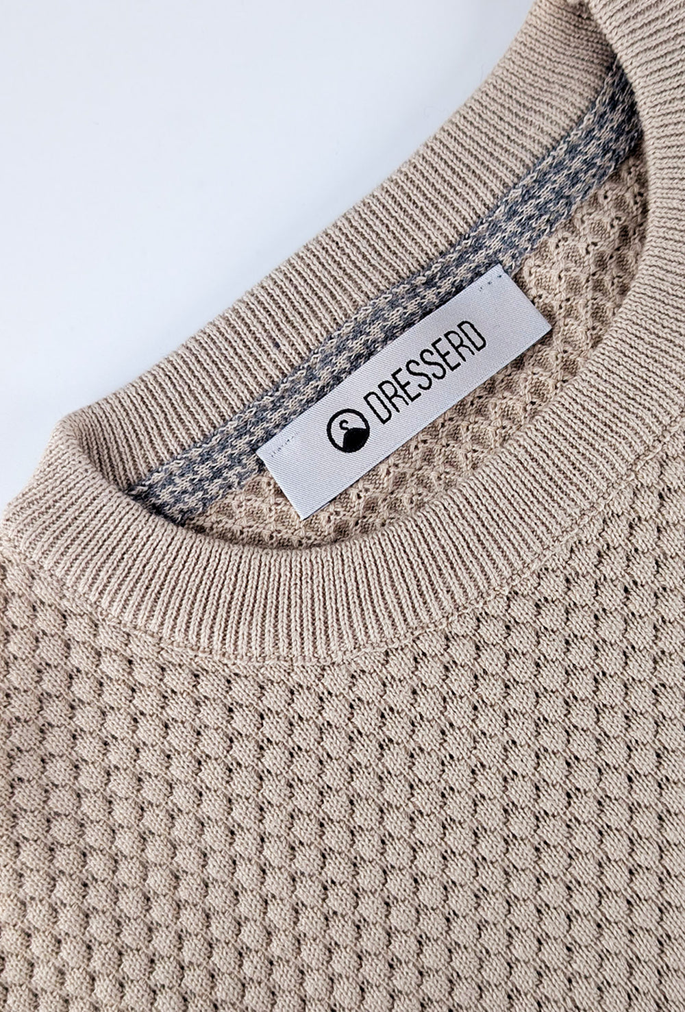 Maglia uomo maglioncino girocollo cotone trama nido d'ape - BEIGE