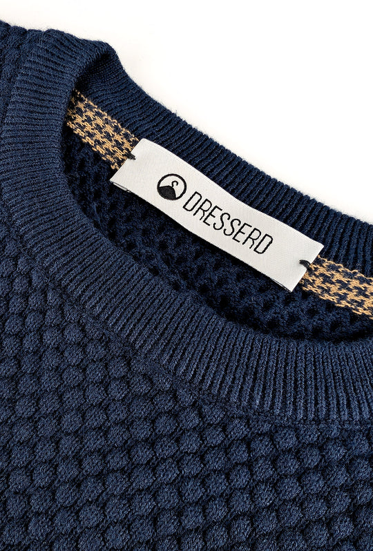 Maglia uomo maglioncino girocollo cotone trama nido d'ape - BLU