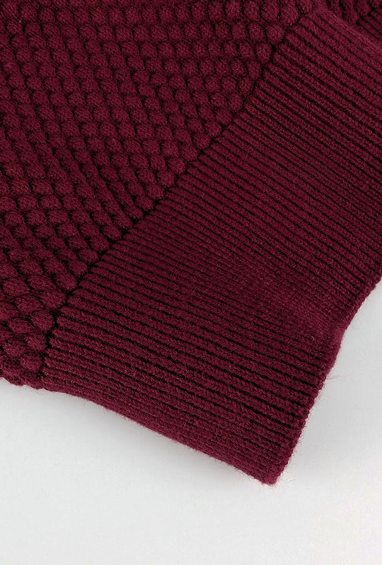 Maglia uomo maglioncino girocollo cotone trama nido d'ape - BORDEAUX