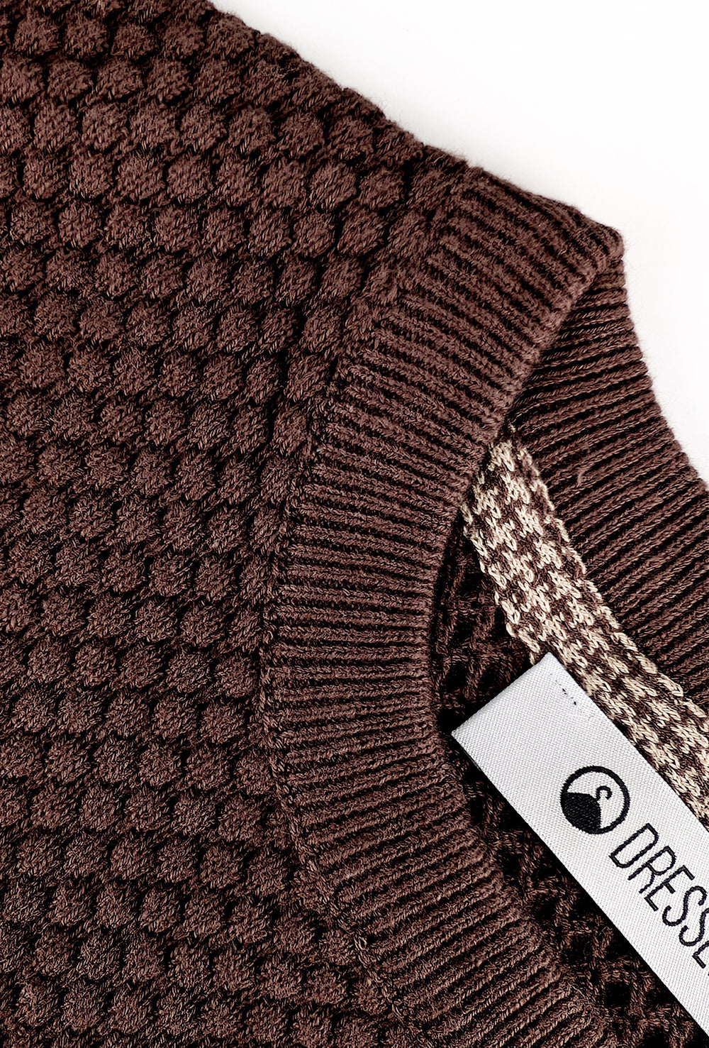 Maglia uomo maglioncino girocollo cotone trama nido d'ape - MARRONE