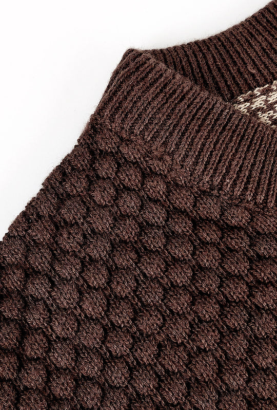 Maglia uomo maglioncino girocollo cotone trama nido d'ape - MARRONE