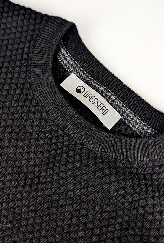 Maglia uomo maglioncino girocollo cotone trama nido d'ape - NERO