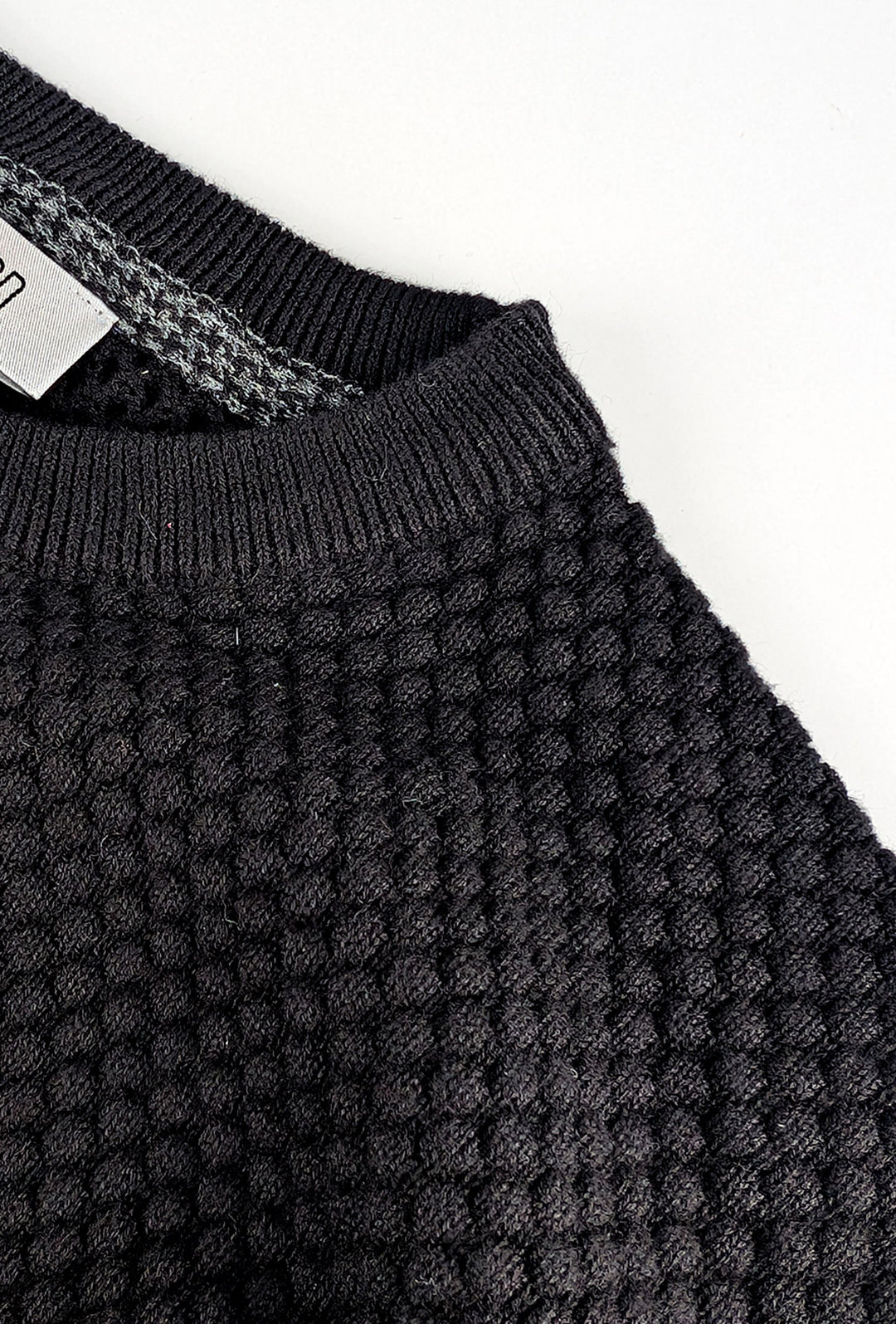 Maglia uomo maglioncino girocollo cotone trama nido d'ape - NERO