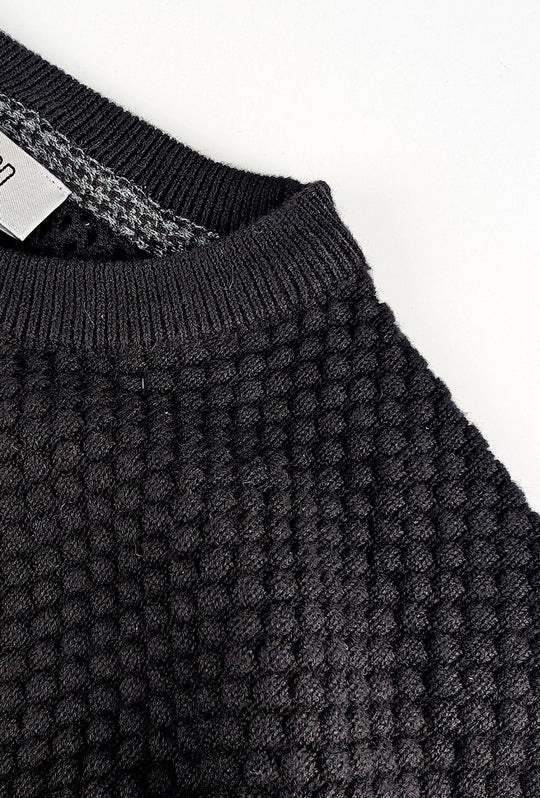 Maglia uomo maglioncino girocollo cotone trama nido d'ape - NERO