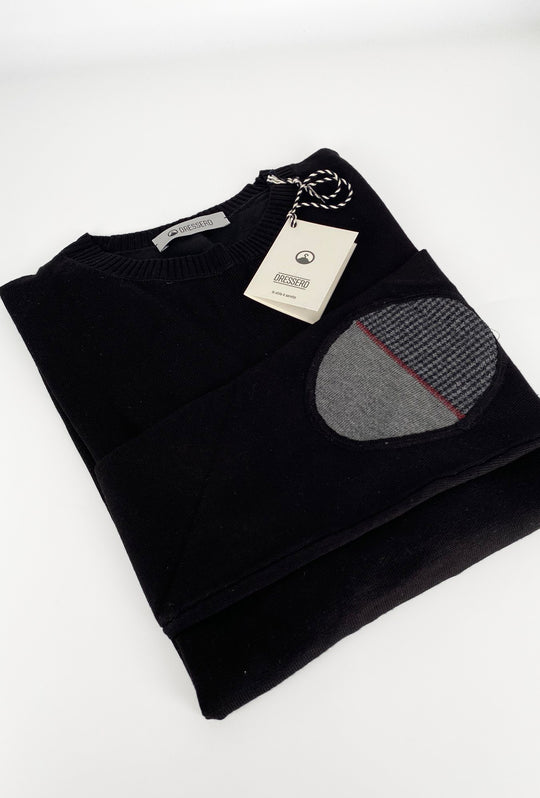 Maglioncino uomo Dresserd girocollo in viscosa con toppa e cuciture a contrasto - NERO