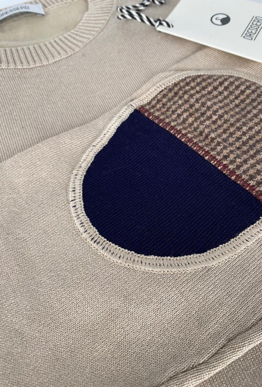 Maglioncino uomo Dresserd girocollo in viscosa con toppa e cuciture a contrasto - SABBIA