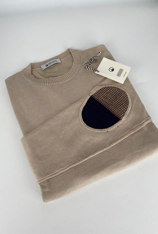 Maglioncino uomo Dresserd girocollo in viscosa con toppa e cuciture a contrasto - SABBIA