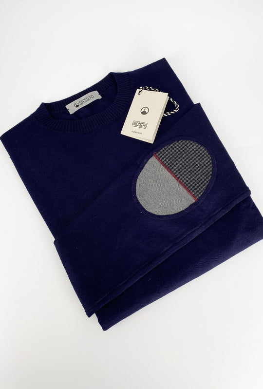 Maglioncino uomo Dresserd girocollo in viscosa con toppa e cuciture a contrasto - BLU