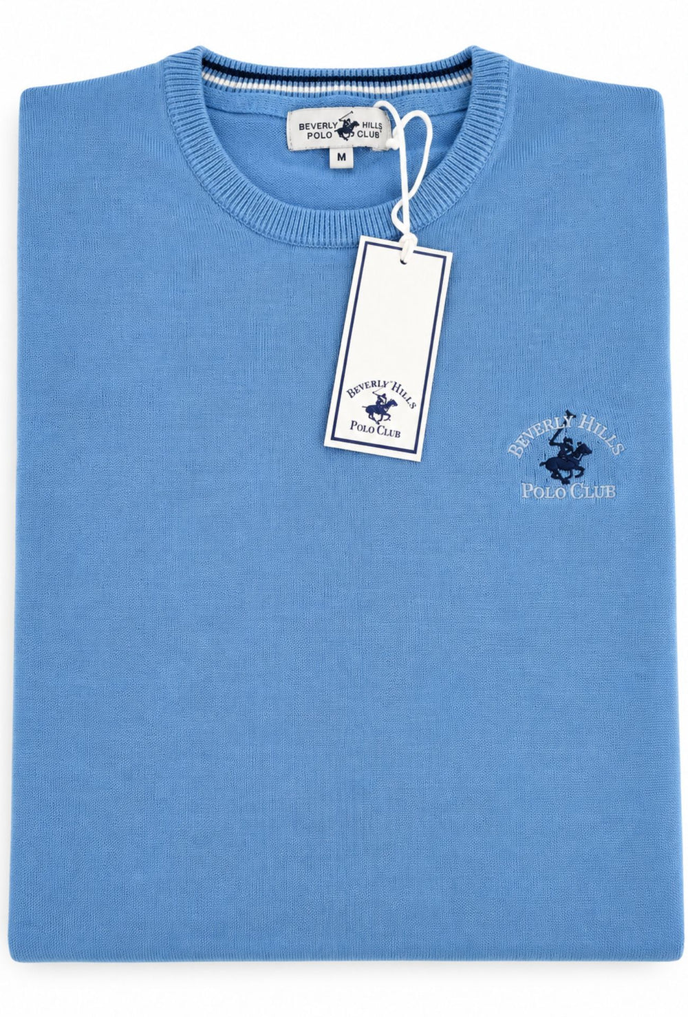 Maglioncino Uomo 100% cotone BEVERLY HILLS POLO CLUB logo ricamato lato cuore- CELESTE