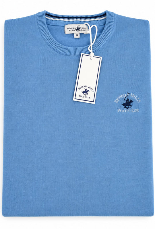 Maglioncino Uomo 100% cotone BEVERLY HILLS POLO CLUB logo ricamato lato cuore- CELESTE