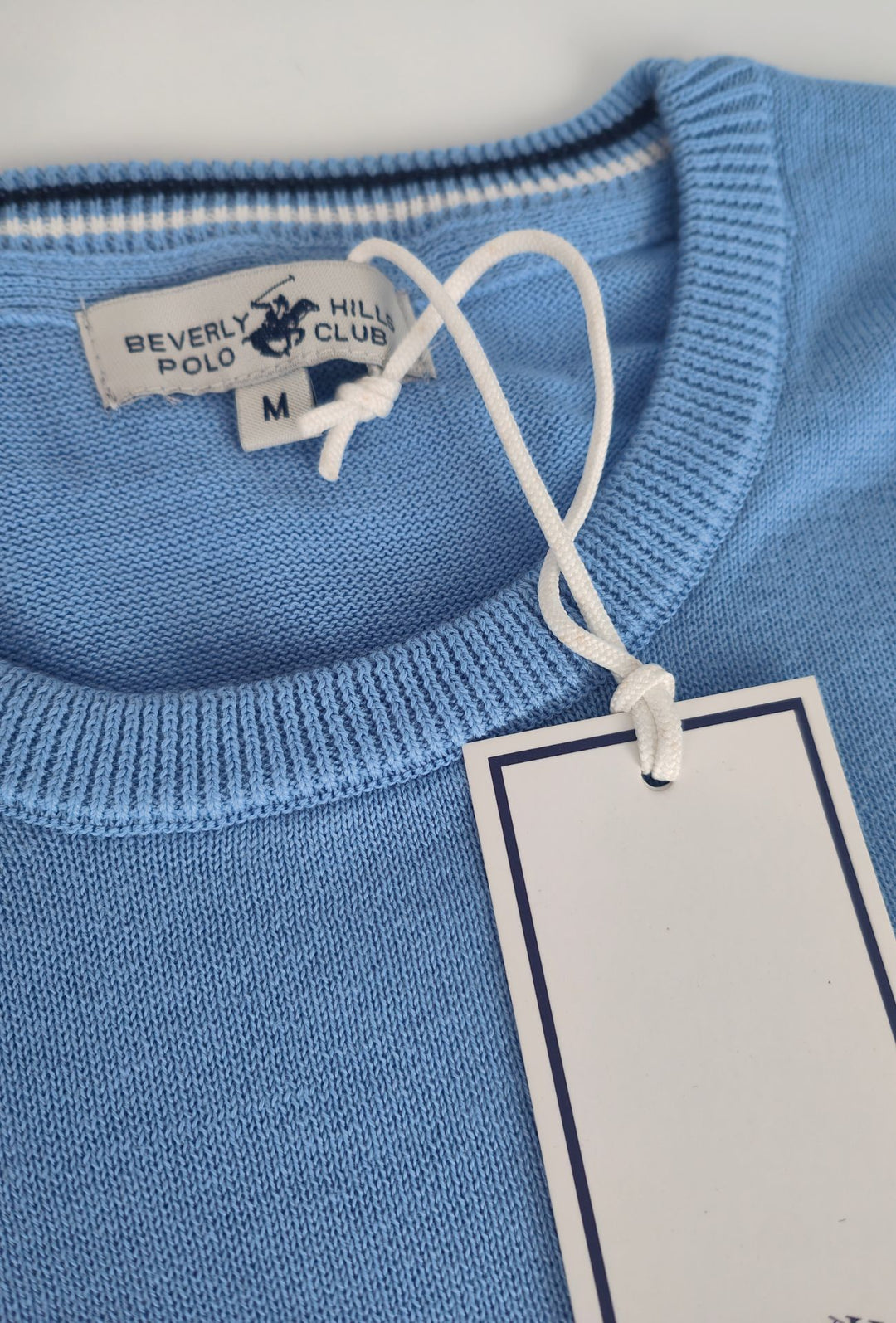Maglioncino Uomo 100% cotone BEVERLY HILLS POLO CLUB logo ricamato lato cuore- CELESTE